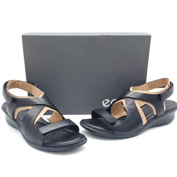 ECCO Women's Felicia Leather Wedge Sandals Black EU 41 US 10-10.5 - Picture 1 of 9